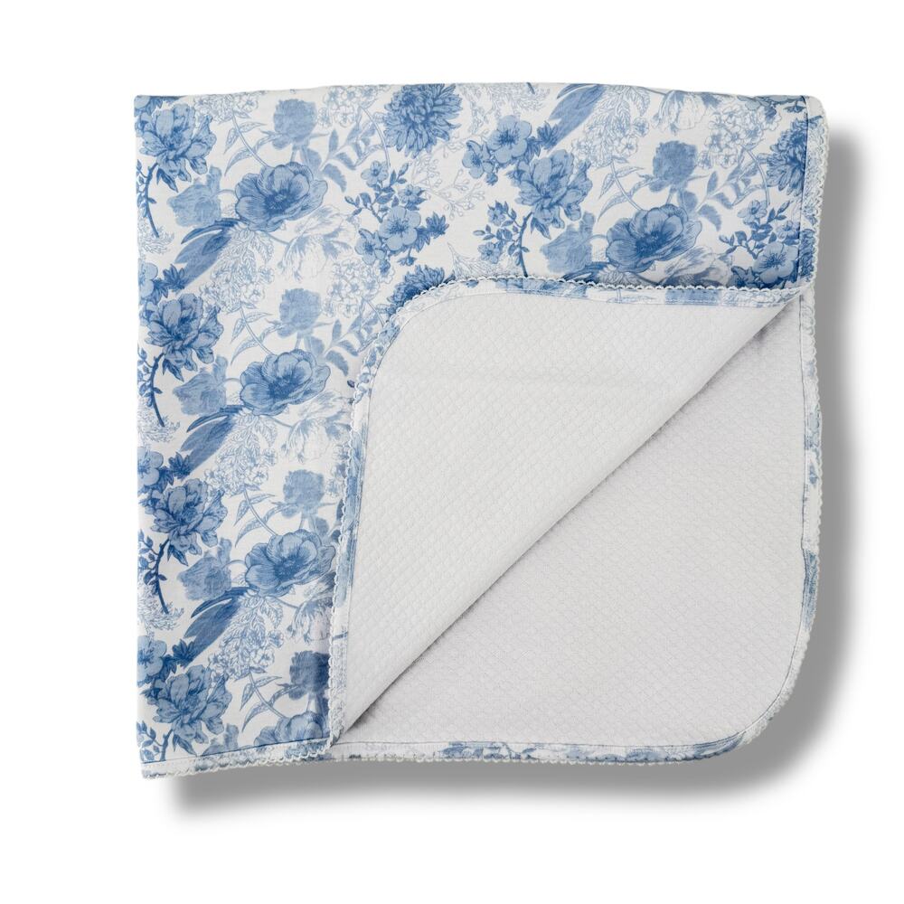 Edgehill Collection Blue Floral Toile Victorian Blanket 29" x 29" Reversible